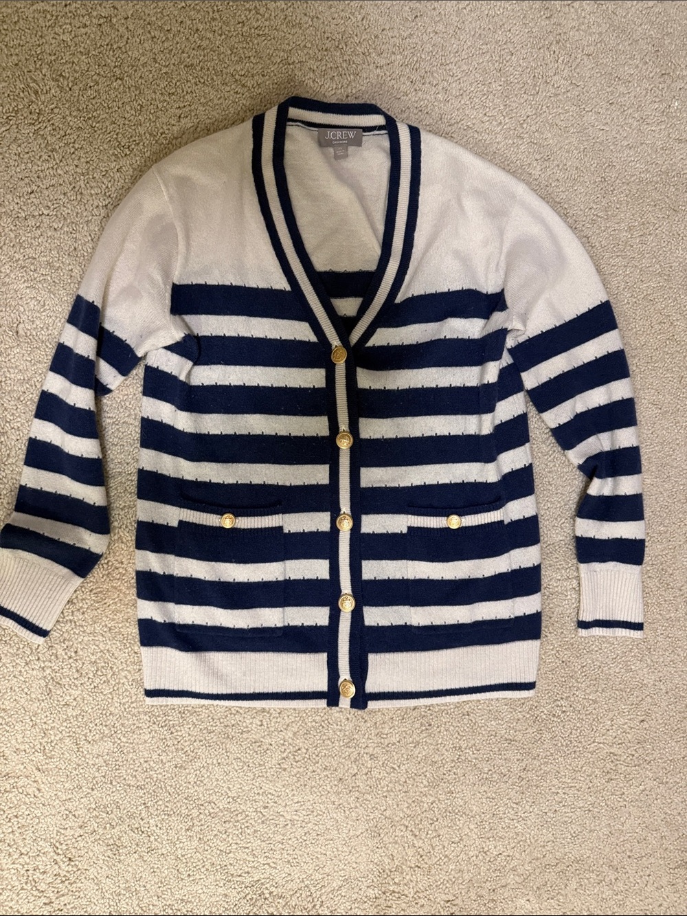 J. Crew Cashmere Cardigan Sweater In Sailor Stripe For Women Size XS - Picture 3 of 14
